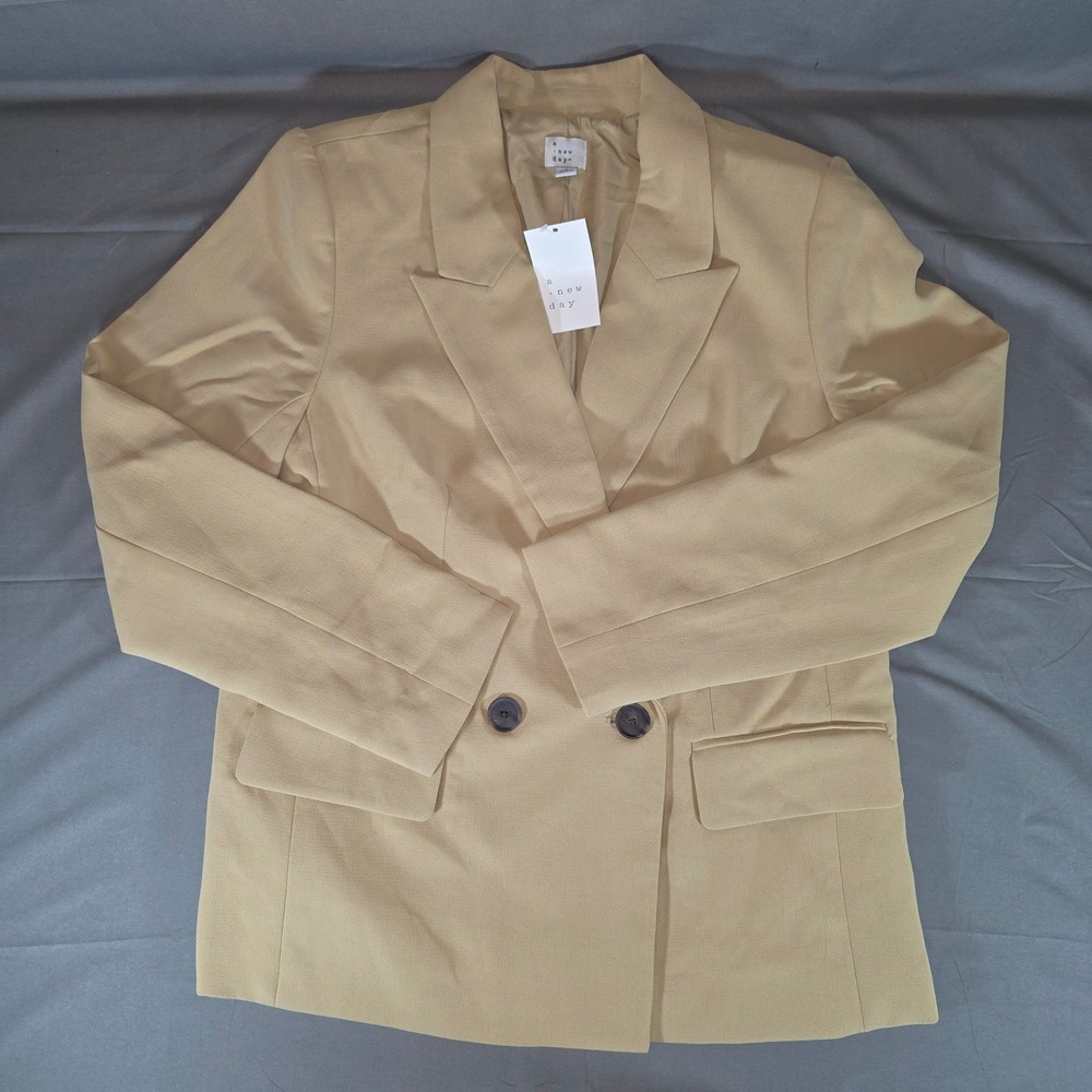 A New Day Women Beige Double Breasted Blazer Jacket Tan Recycled Poly S NWT